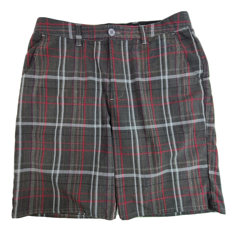 Travis Mathew Mens 34 Gray Plaid Athletic Golf Walking Shorts Flat Front Stretch